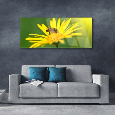 Glass Wall Art Wasp flower floral black yellow