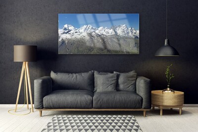Glass Wall Art Mountains landscape white grey