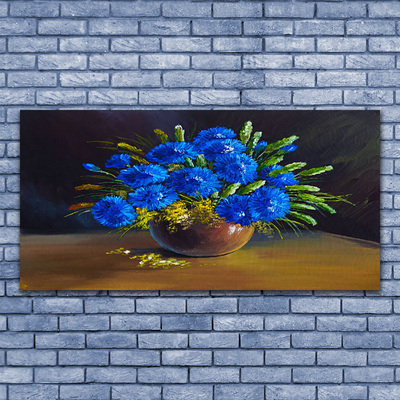 Glass Wall Art Flowers floral blue green