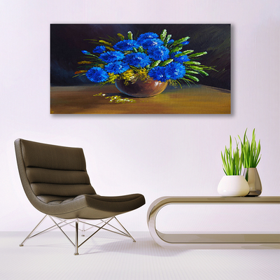 Glass Wall Art Flowers floral blue green