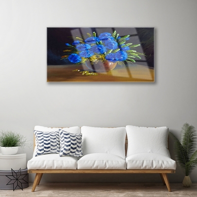 Glass Wall Art Flowers floral blue green