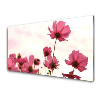 Glass Wall Art Flowers floral pink