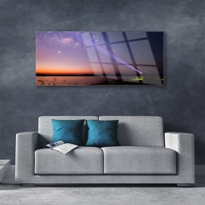 Glass Wall Art Sky sea landscape purple yellow black
