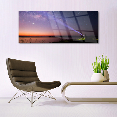 Glass Wall Art Sky sea landscape purple yellow black