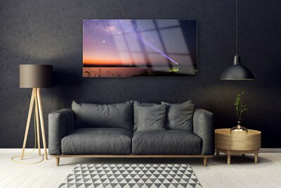 Glass Wall Art Sky sea landscape purple yellow black