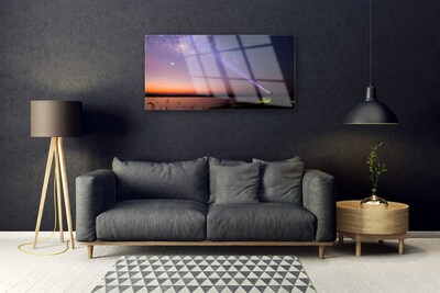 Glass Wall Art Sky sea landscape purple yellow black