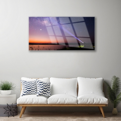 Glass Wall Art Sky sea landscape purple yellow black
