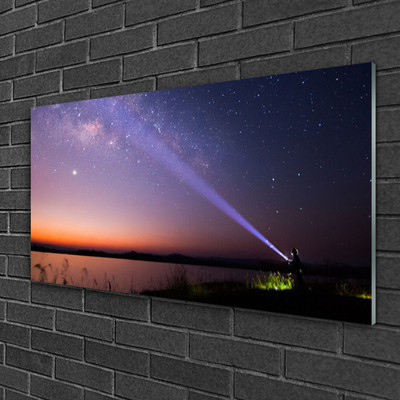 Glass Wall Art Sky sea landscape purple yellow black