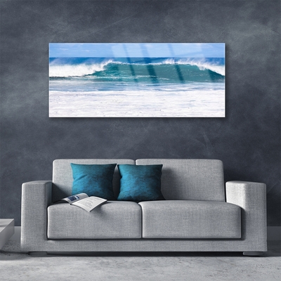 Glass Wall Art Sea landscape blue white