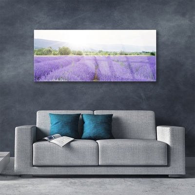 Glass Wall Art Meadow flowers nature purple