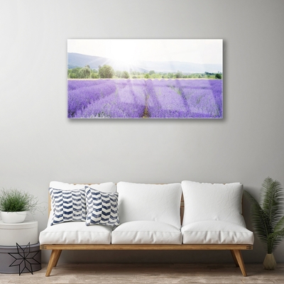 Glass Wall Art Meadow flowers nature purple