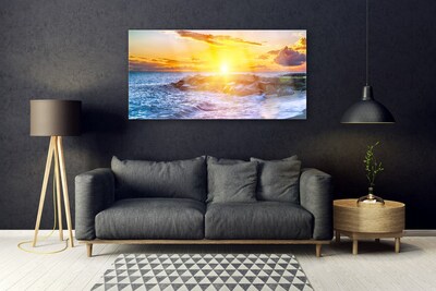 Glass Wall Art Sun sea landscape blue yellow