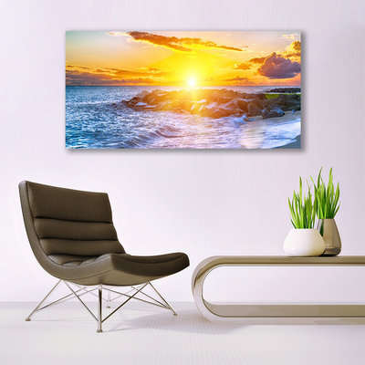 Glass Wall Art Sun sea landscape blue yellow