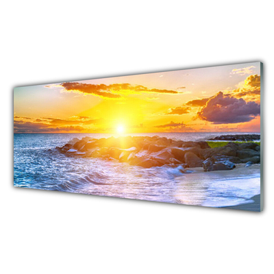 Glass Wall Art Sun sea landscape blue yellow