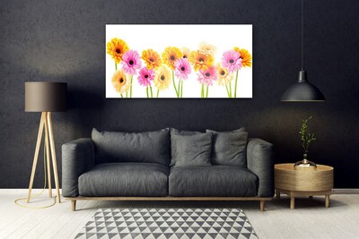 Glass Wall Art Flowers floral yellow pink green