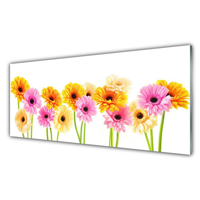 Glass Wall Art Flowers floral yellow pink green