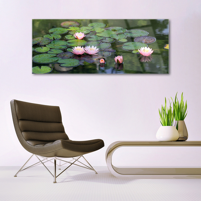 Glass Wall Art Lake petals floral pink green