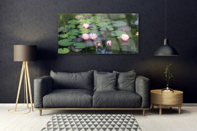 Glass Wall Art Lake petals floral pink green