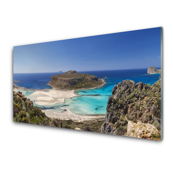 Glass Wall Art Beach sea landscape brown blue