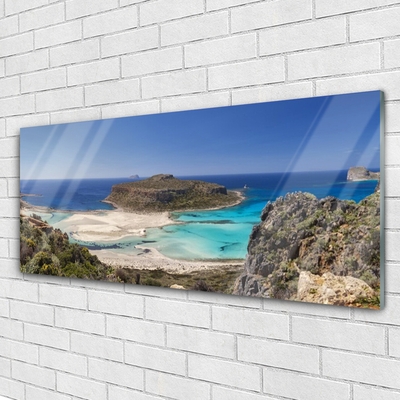 Glass Wall Art Beach sea landscape brown blue