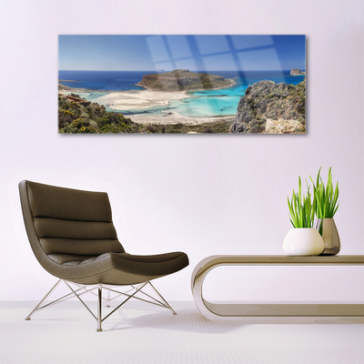 Glass Wall Art Beach sea landscape brown blue