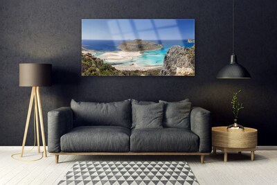 Glass Wall Art Beach sea landscape brown blue