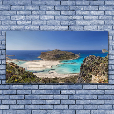 Glass Wall Art Beach sea landscape brown blue