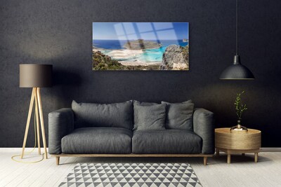 Glass Wall Art Beach sea landscape brown blue