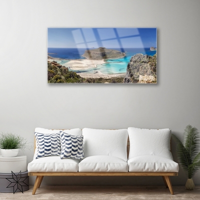 Glass Wall Art Beach sea landscape brown blue