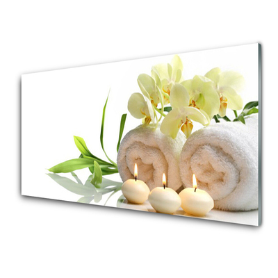 Glass Wall Art Flower candle towels art white green