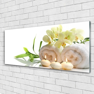 Glass Wall Art Flower candle towels art white green