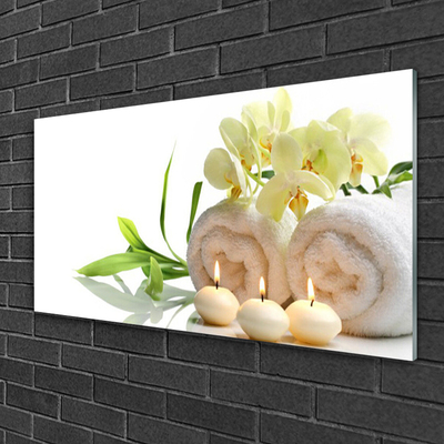 Glass Wall Art Flower candle towels art white green