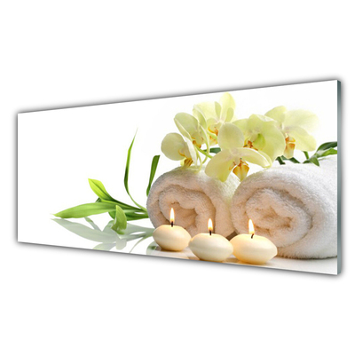 Glass Wall Art Flower candle towels art white green