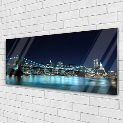 Glass Wall Art Bridge sea architecture blue