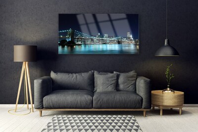 Glass Wall Art Bridge sea architecture blue