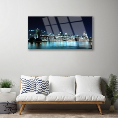 Glass Wall Art Bridge sea architecture blue