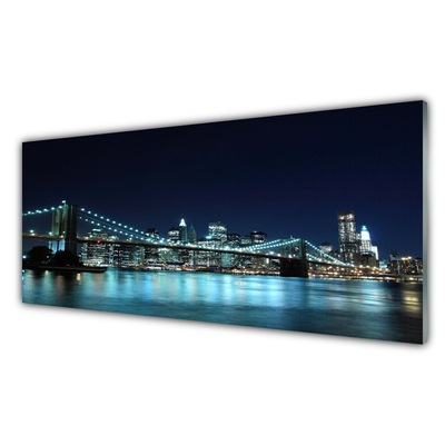 Glass Wall Art Bridge sea architecture blue