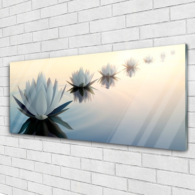 Glass Wall Art Flowers floral white blue