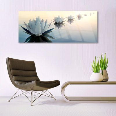 Glass Wall Art Flowers floral white blue