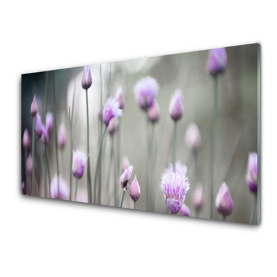 Glass Wall Art Flowers floral pink grey