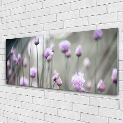 Glass Wall Art Flowers floral pink grey