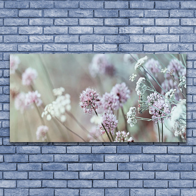 Glass Wall Art Flowers floral purple white