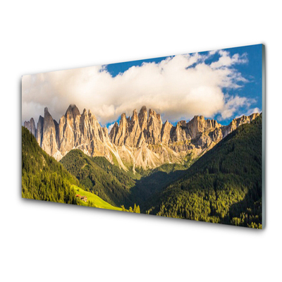 Glass Wall Art Mountains landscape brown green