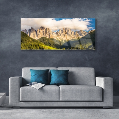 Glass Wall Art Mountains landscape brown green