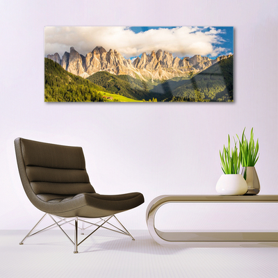 Glass Wall Art Mountains landscape brown green