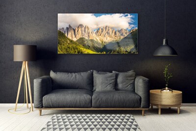 Glass Wall Art Mountains landscape brown green