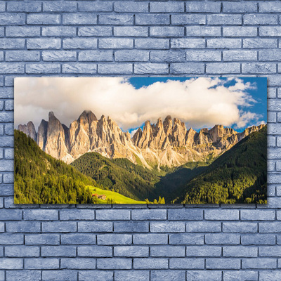 Glass Wall Art Mountains landscape brown green