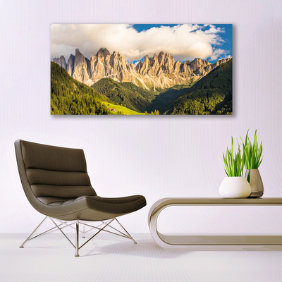 Glass Wall Art Mountains landscape brown green