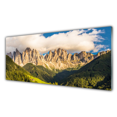 Glass Wall Art Mountains landscape brown green