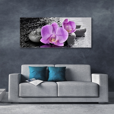 Glass Wall Art Flower stones floral pink black grey